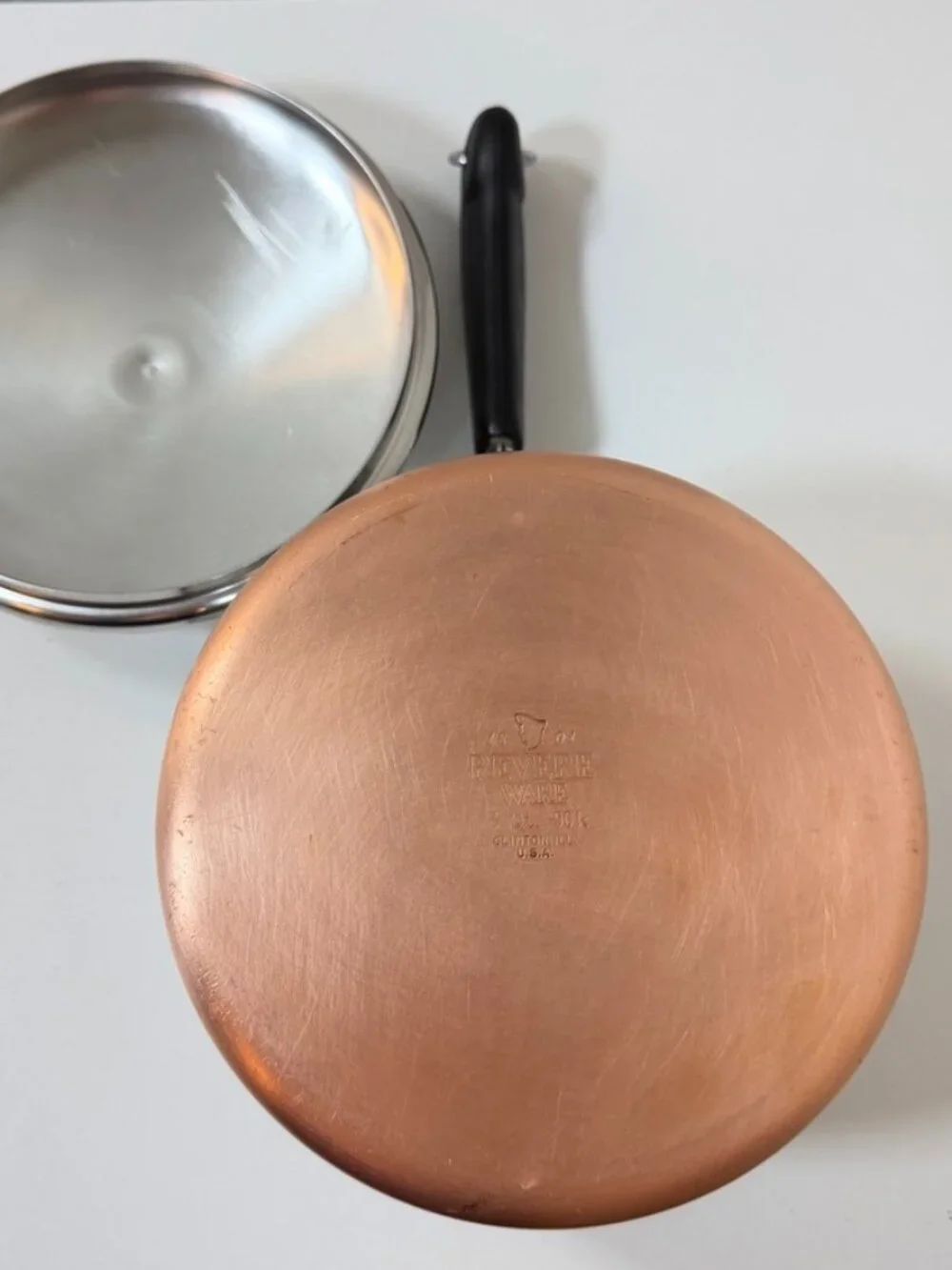 VTG Revere Ware 3 QT-90k Saucepan Copper Bottom Stainless Steel 1801 USA w/ Lid